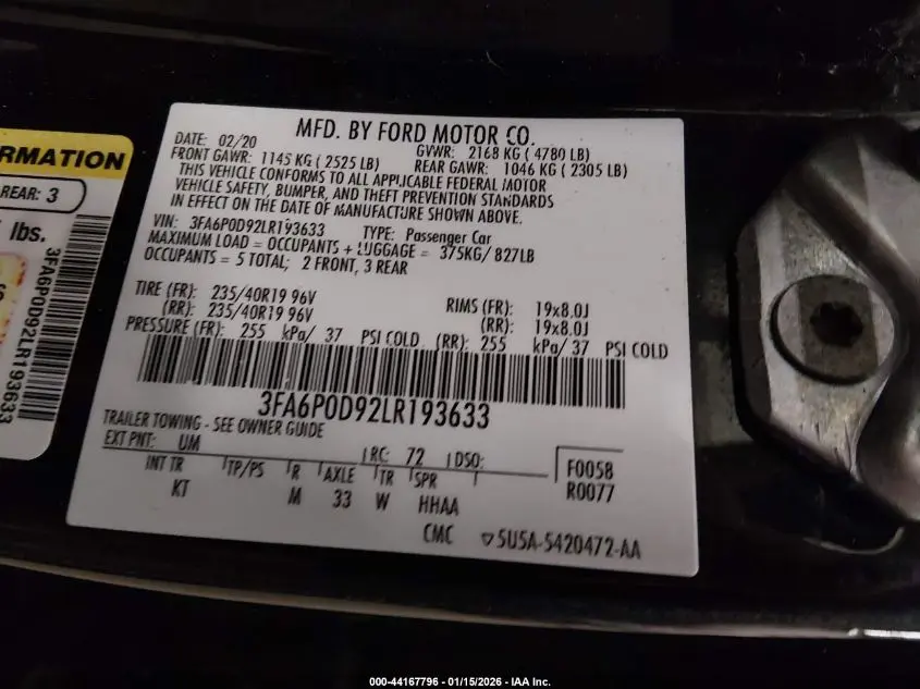 2020 FORD FUSION TITANIUM