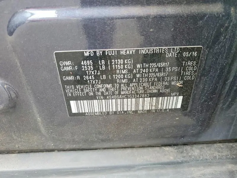 2016 SUBARU OUTBACK 2.5I PREMIUM  