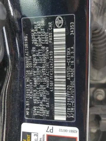 2014 TOYOTA CAMRY L  