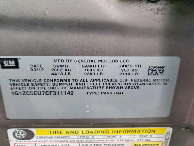 2012 CHEVROLET MALIBU 1LT  