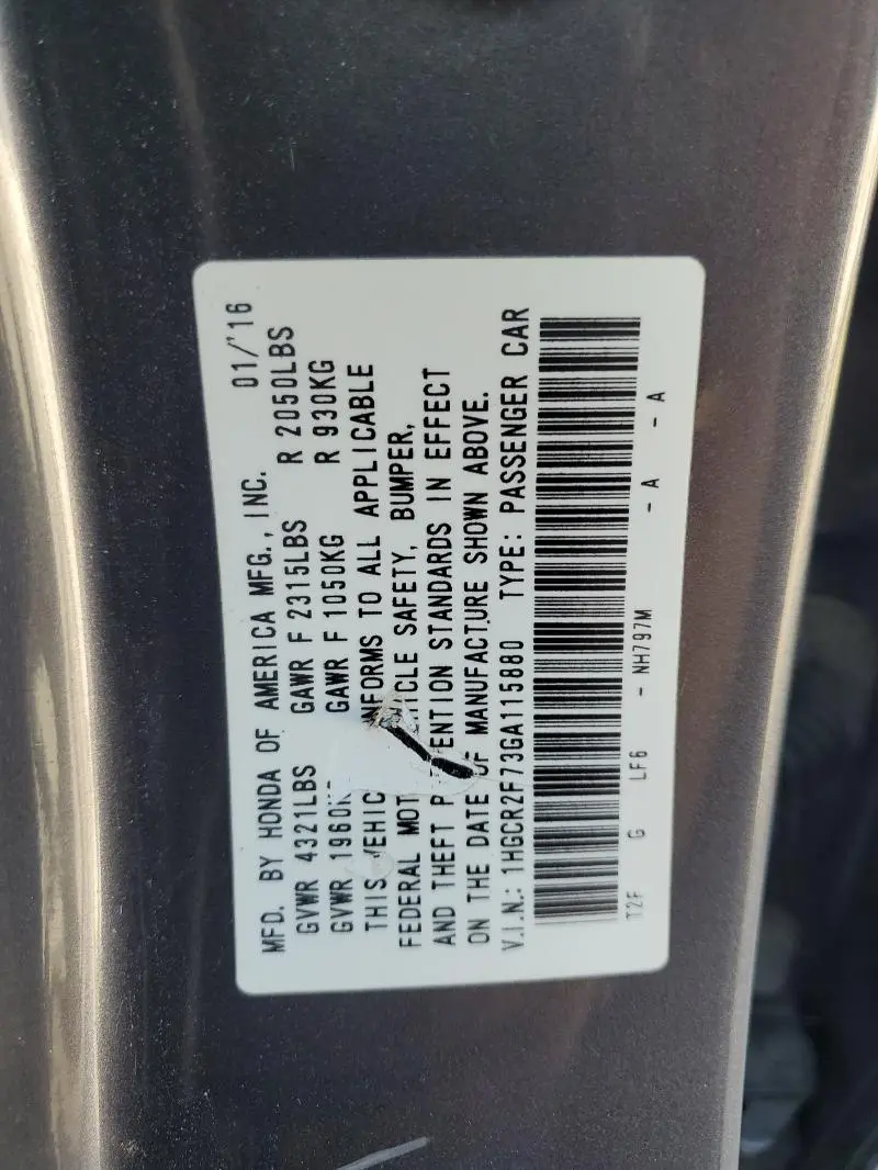 2016 HONDA ACCORD EX  