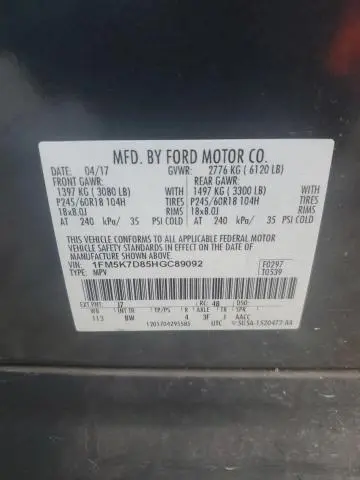 2017 FORD EXPLORER XLT  