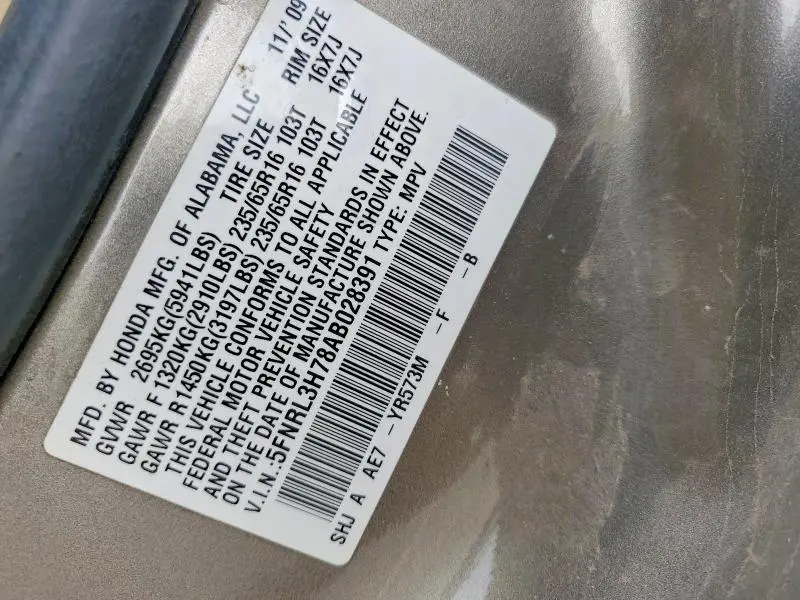 2010 HONDA ODYSSEY EXL  