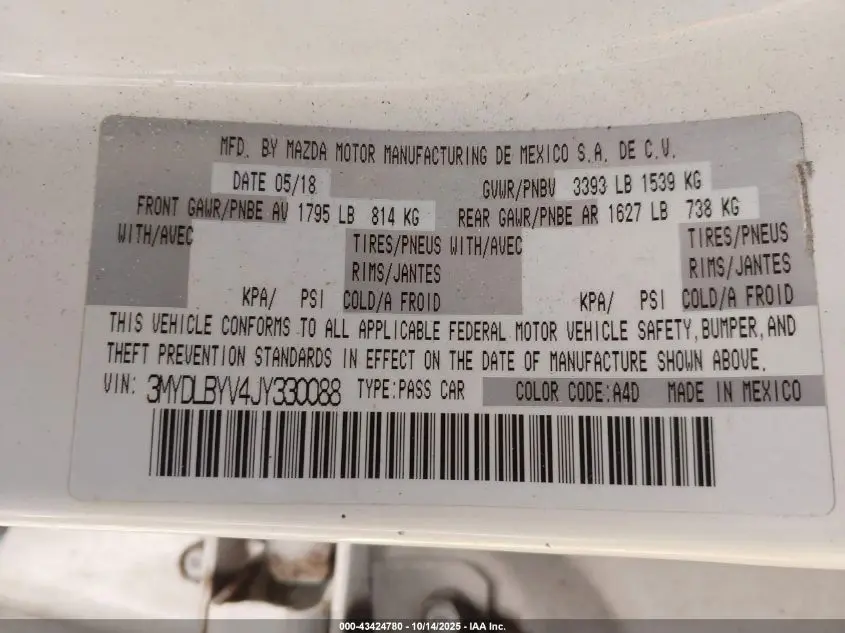 2018 TOYOTA YARIS IA  