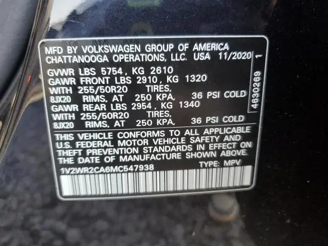 2021 VOLKSWAGEN ATLAS SE