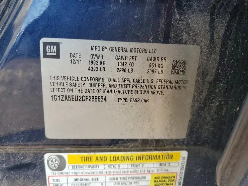 2012 CHEVROLET MALIBU LS  