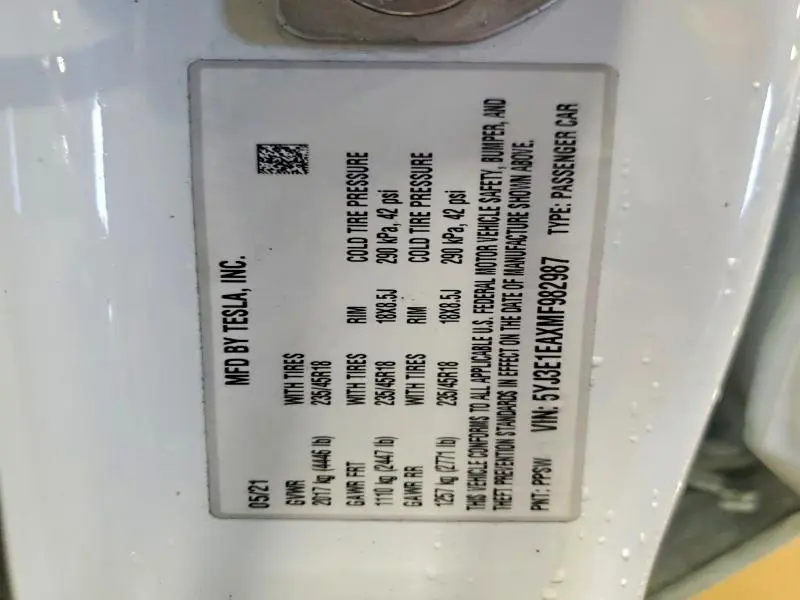 2021 TESLA MODEL 3   