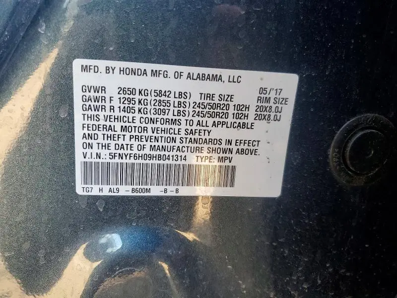 2017 HONDA PILOT ELITE  