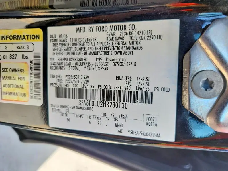 2017 FORD FUSION SE HYBRID  