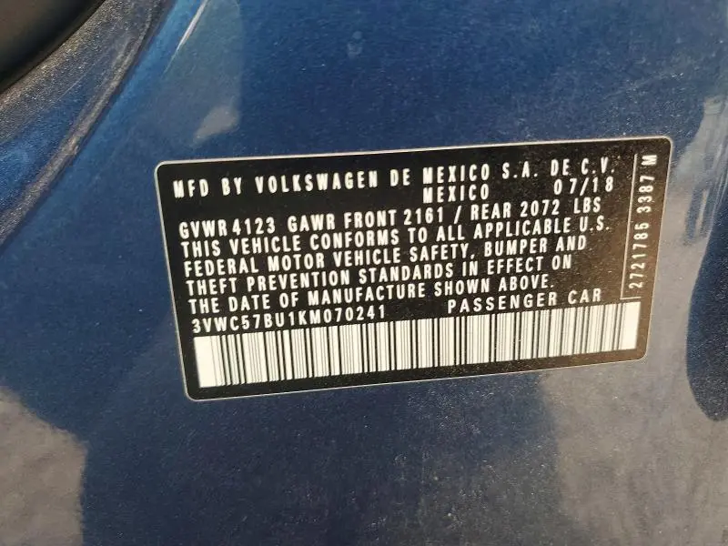 2019 VOLKSWAGEN JETTA S  