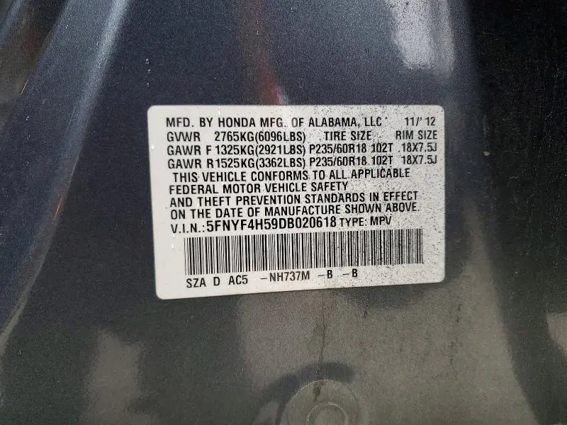 2013 HONDA PILOT EXL  