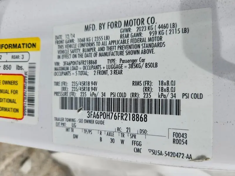 2015 FORD FUSION SE  