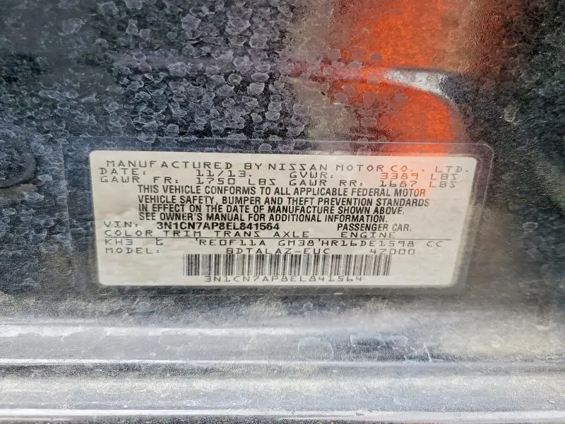 2014 NISSAN VERSA 1.6 S PLUS  