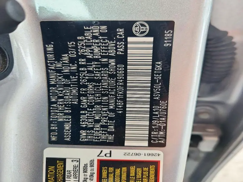 2015 TOYOTA CAMRY XLE  
