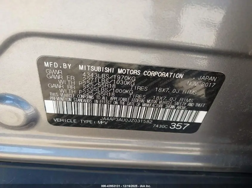 2018 MITSUBISHI OUTLANDER SPORT 2.0 LE