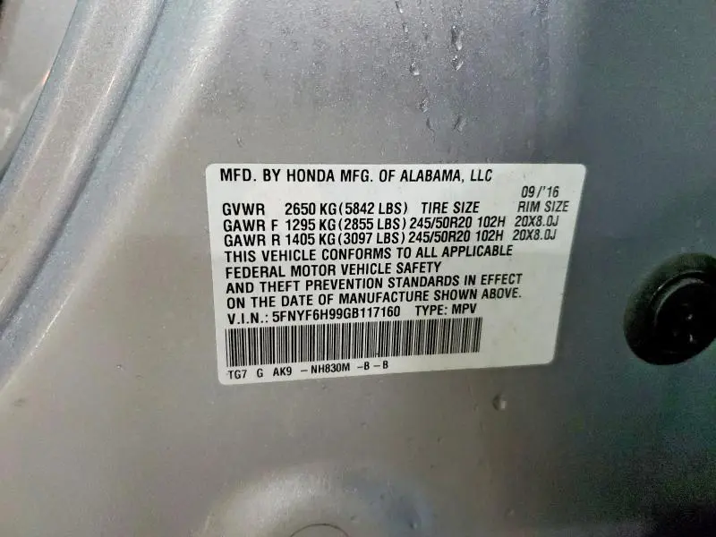 2016 HONDA PILOT TOURING  