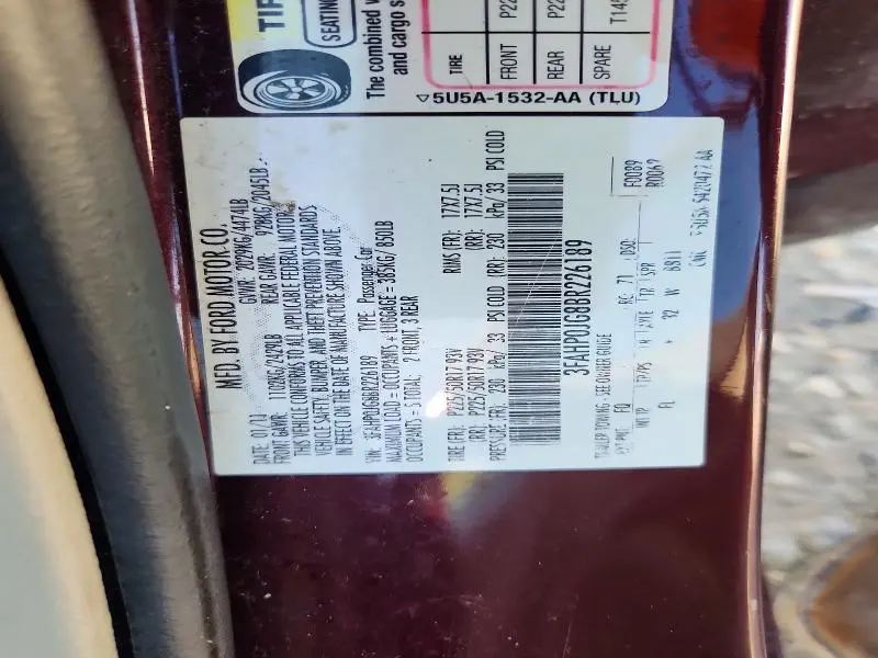 2011 FORD FUSION SEL  