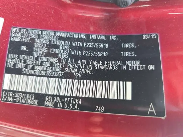 2015 TOYOTA SIENNA XLE  