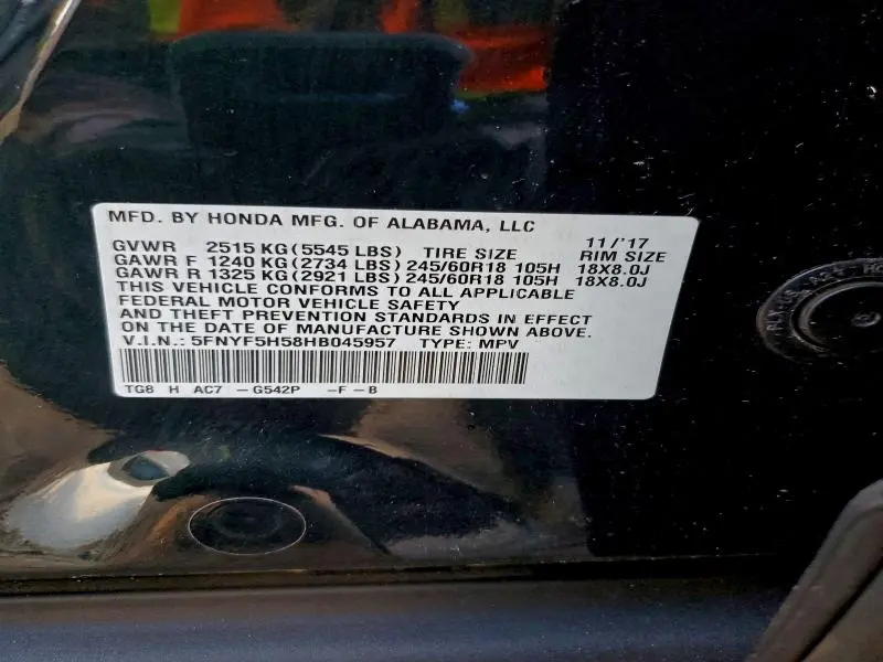 2017 HONDA PILOT EXL  