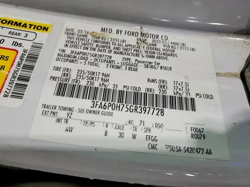 2016 FORD FUSION SE  