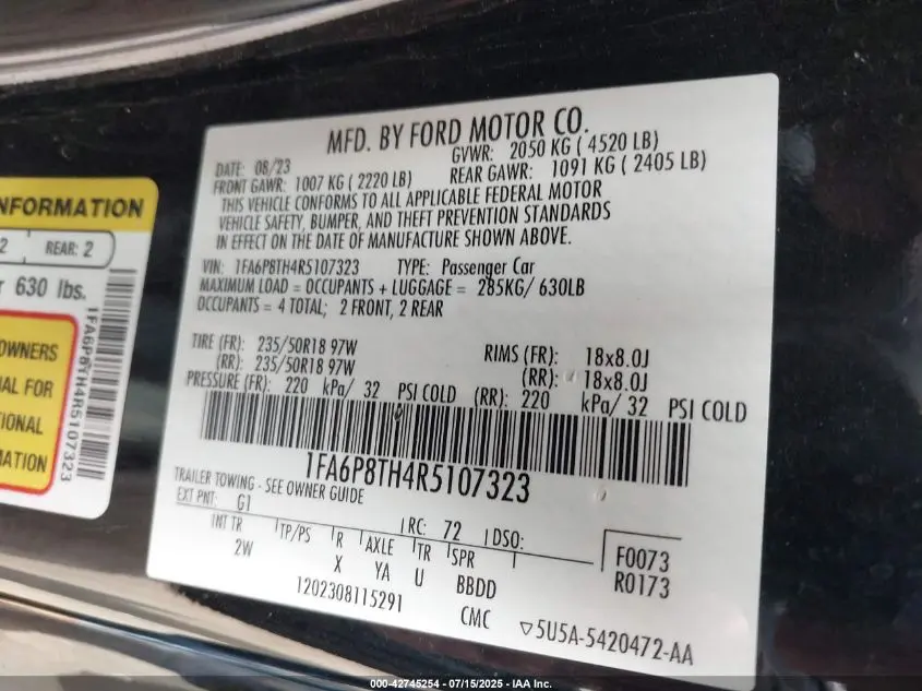 2024 FORD MUSTANG ECOBOOST FASTBACK