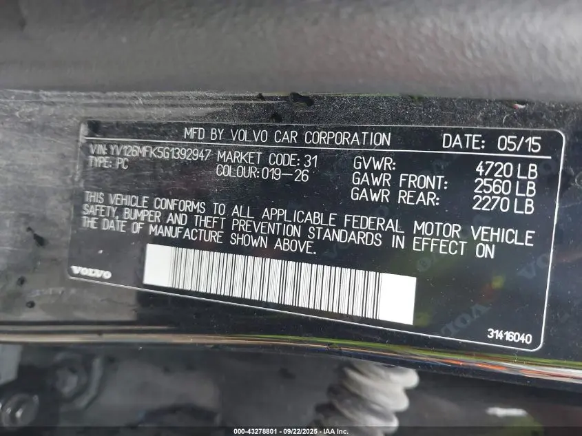 2016 VOLVO S60 T5 DRIVE-E PREMIER