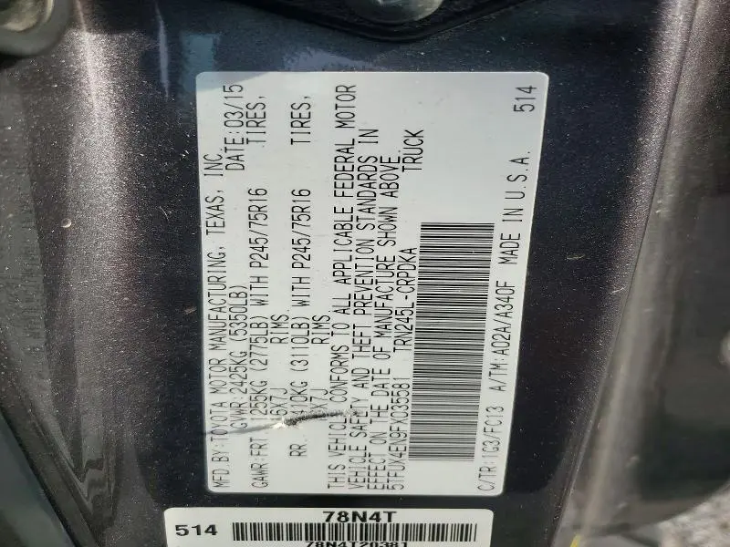 2015 TOYOTA TACOMA BASE  