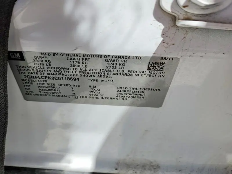 2012 CHEVROLET EQUINOX LS  
