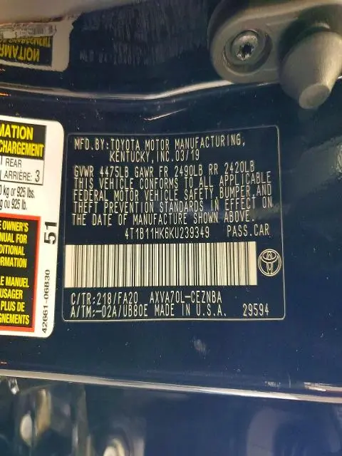 2019 TOYOTA CAMRY LE  
