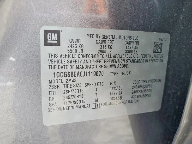 2018 CHEVROLET COLORADO   