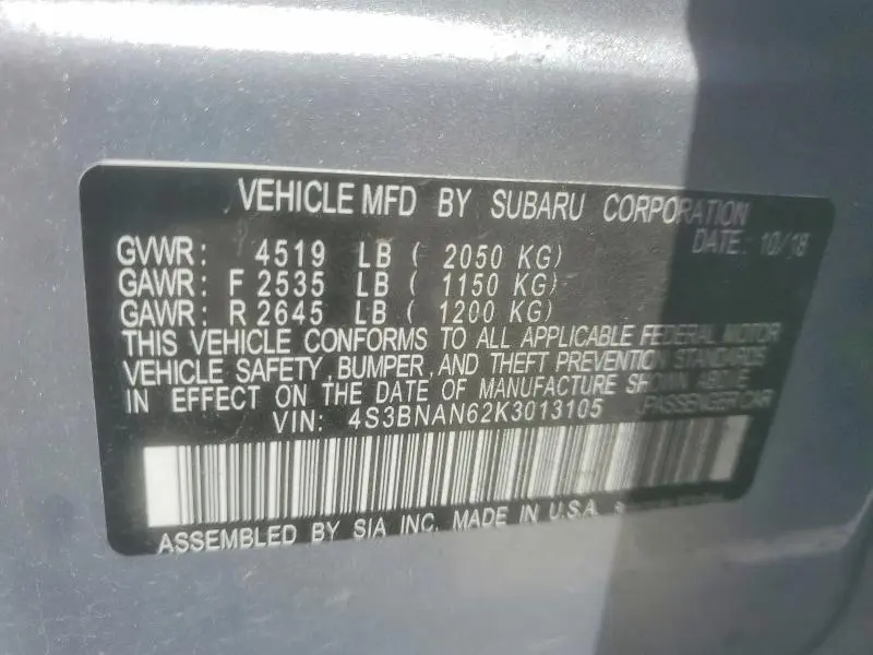 2019 SUBARU LEGACY 2.5I LIMITED  