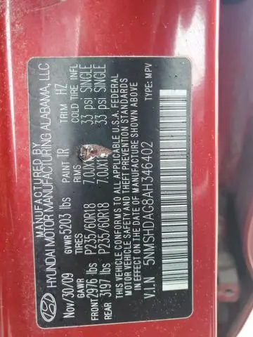 2010 HYUNDAI SANTA FE SE  