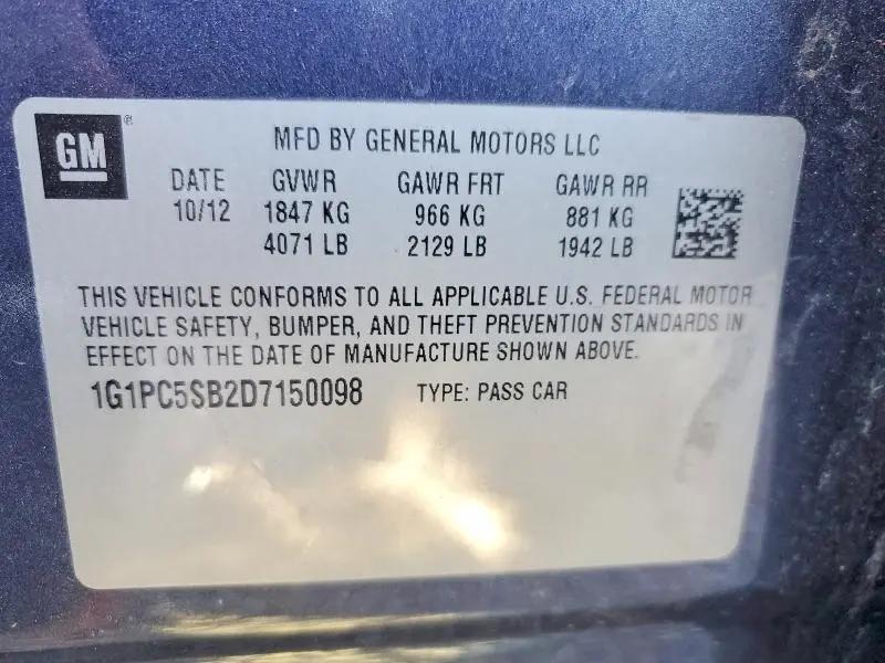 2013 CHEVROLET CRUZE LT  