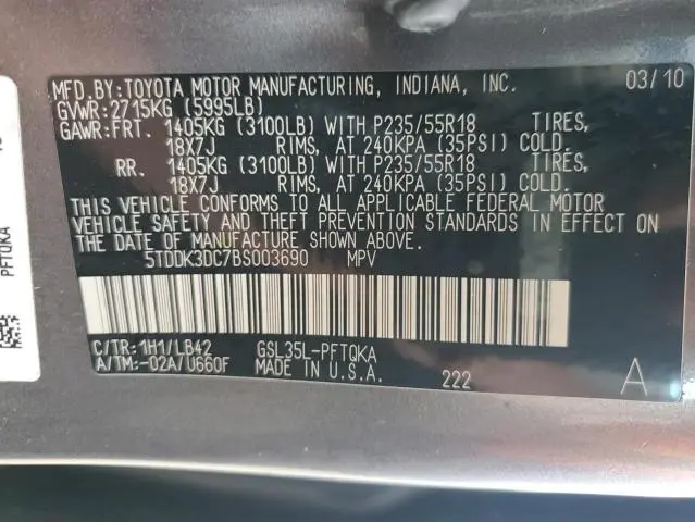 2011 TOYOTA SIENNA XLE  