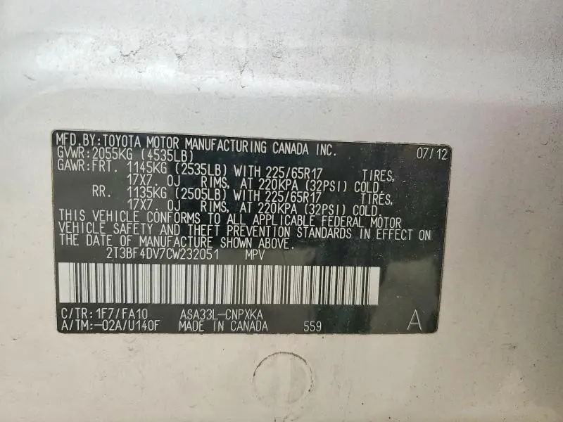 2012 TOYOTA RAV4 BASE  