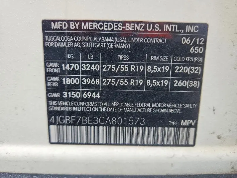 2012 MERCEDES-BENZ GL 450 4MATIC  