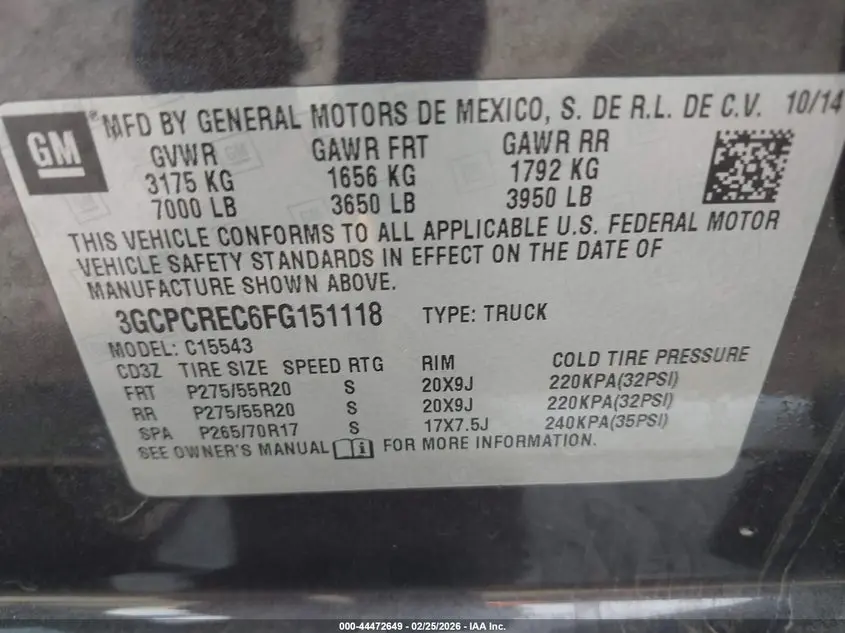2015 CHEVROLET SILVERADO 1500 1LT