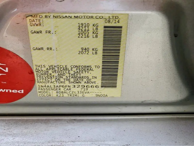 2015 NISSAN ALTIMA 2.5 S  