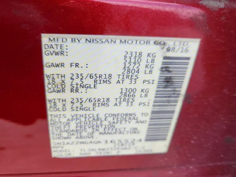 2016 NISSAN MURANO SL  