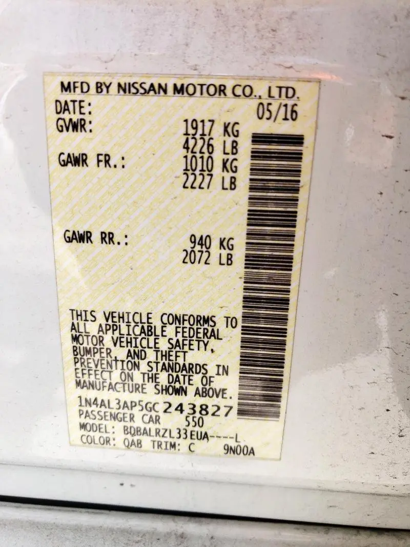 2016 NISSAN ALTIMA 2.5  