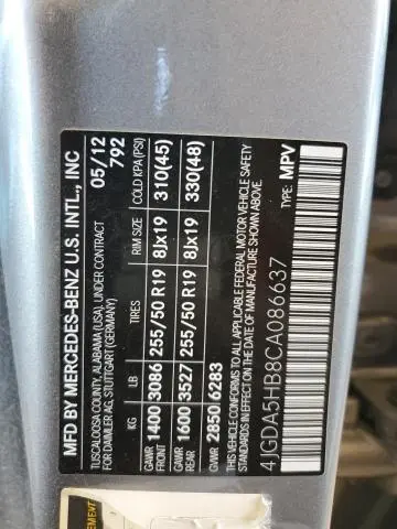 2012 MERCEDES-BENZ ML 350 4MATIC  