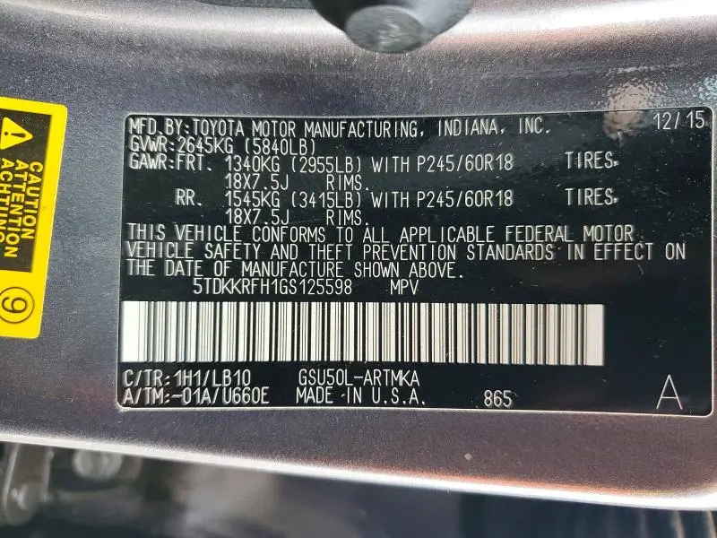 2016 TOYOTA HIGHLANDER XLE  