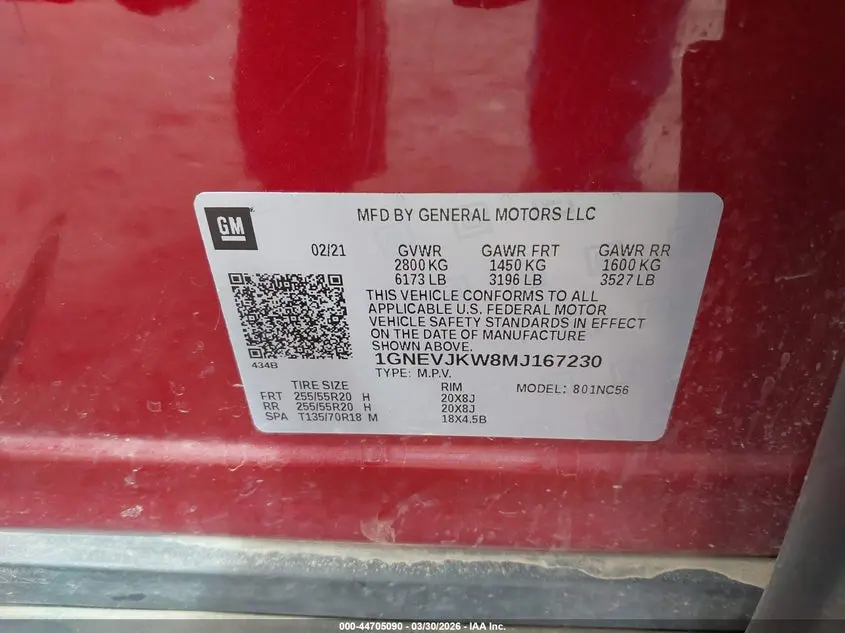2021 CHEVROLET TRAVERSE AWD RS
