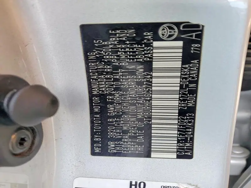 2016 TOYOTA COROLLA L  