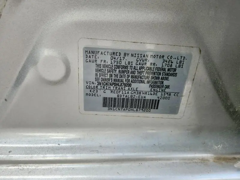 2017 NISSAN VERSA 1.6 S  