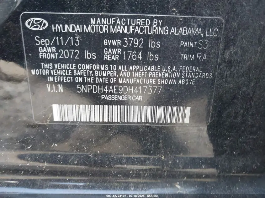 2013 HYUNDAI ELANTRA LIMITED