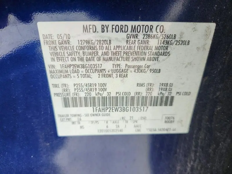2011 FORD TAURUS SEL  