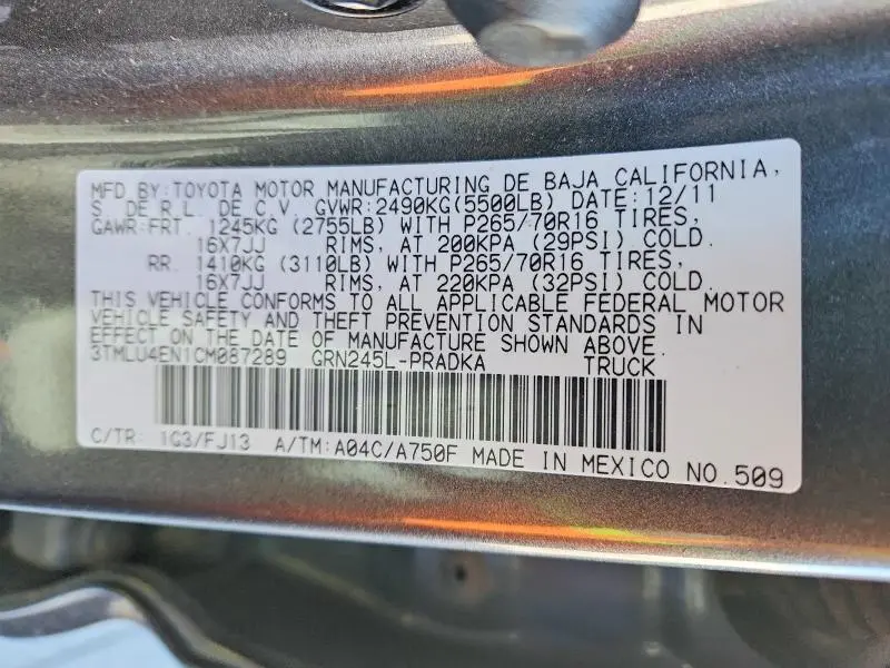 2012 TOYOTA TACOMA DOUBLE CAB  