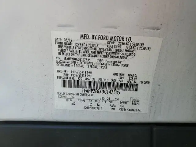 2013 FORD TAURUS SEL  