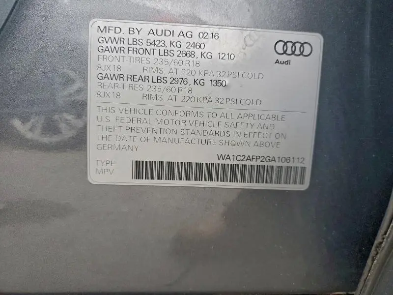 2016 AUDI Q5 PREMIUM  